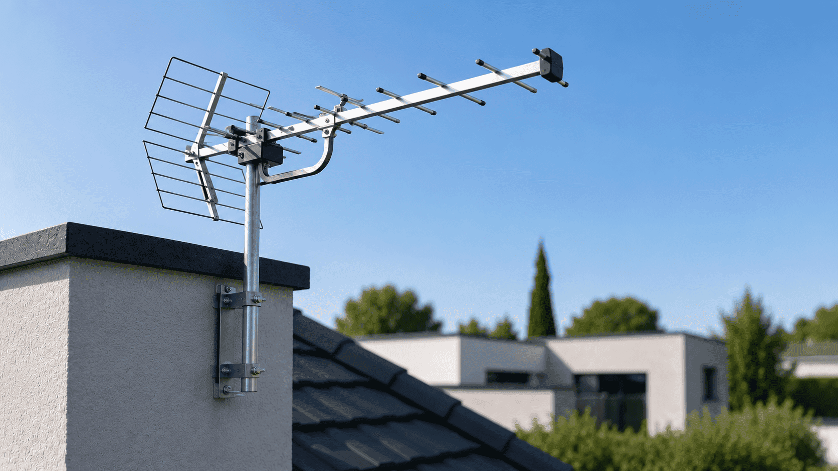 Antenne TV installée sur le toit d'une maison