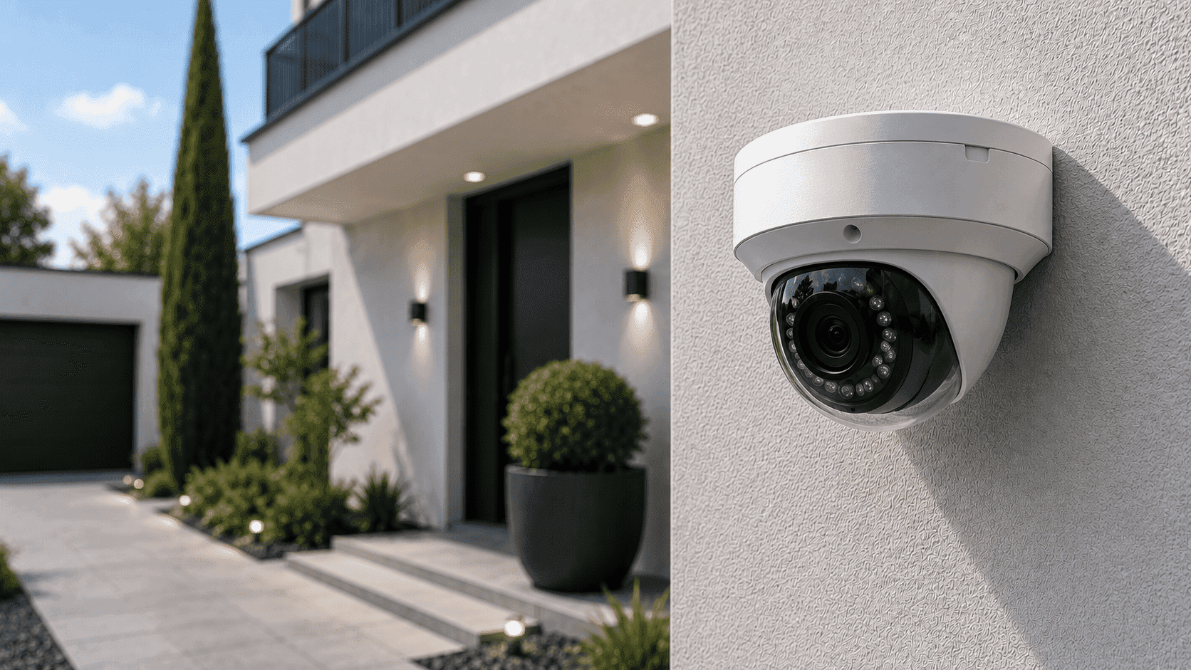 Maison équipée d'un dispositif de sécurité extérieur