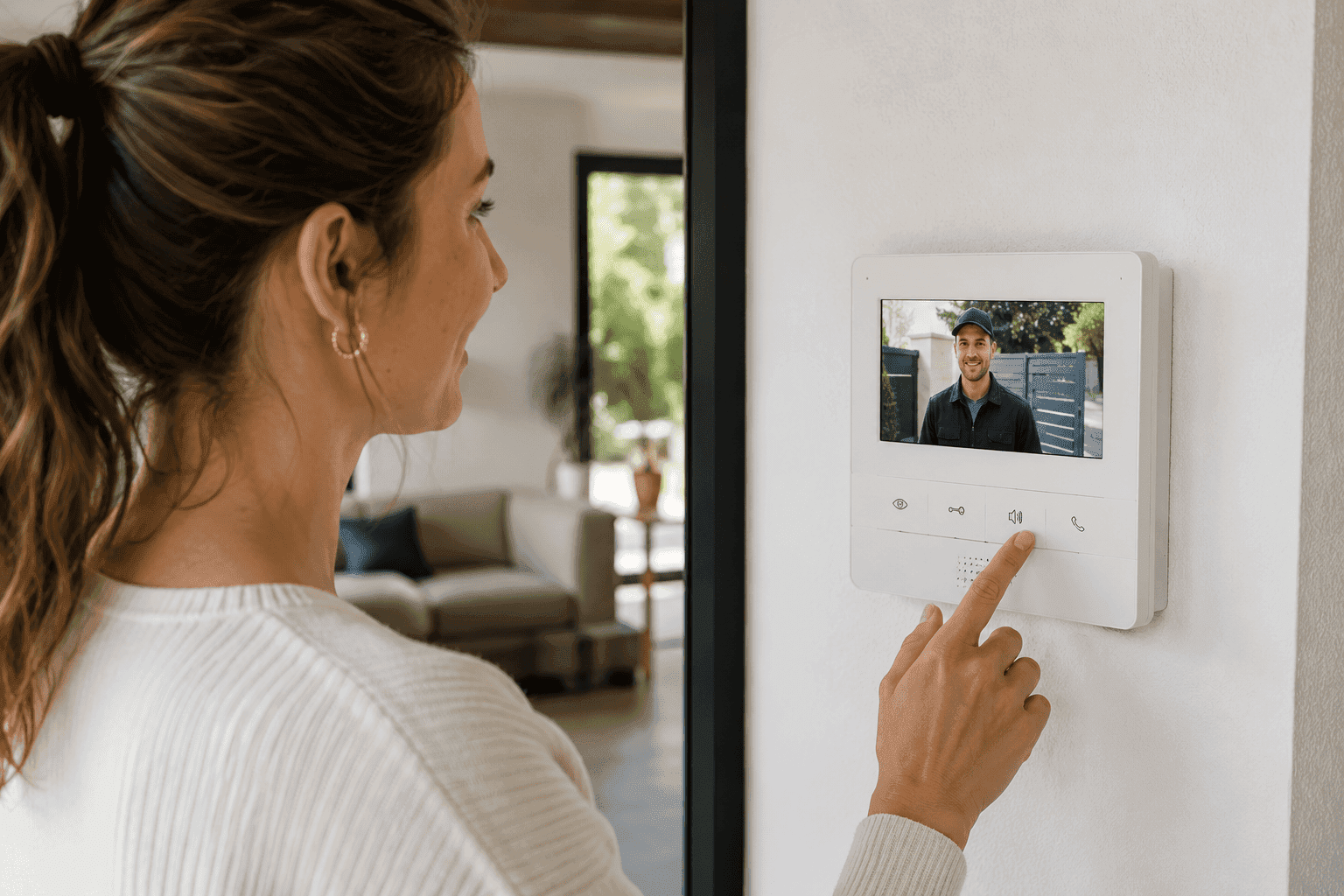 Visiophone moderne installé à l'entrée d'une habitation