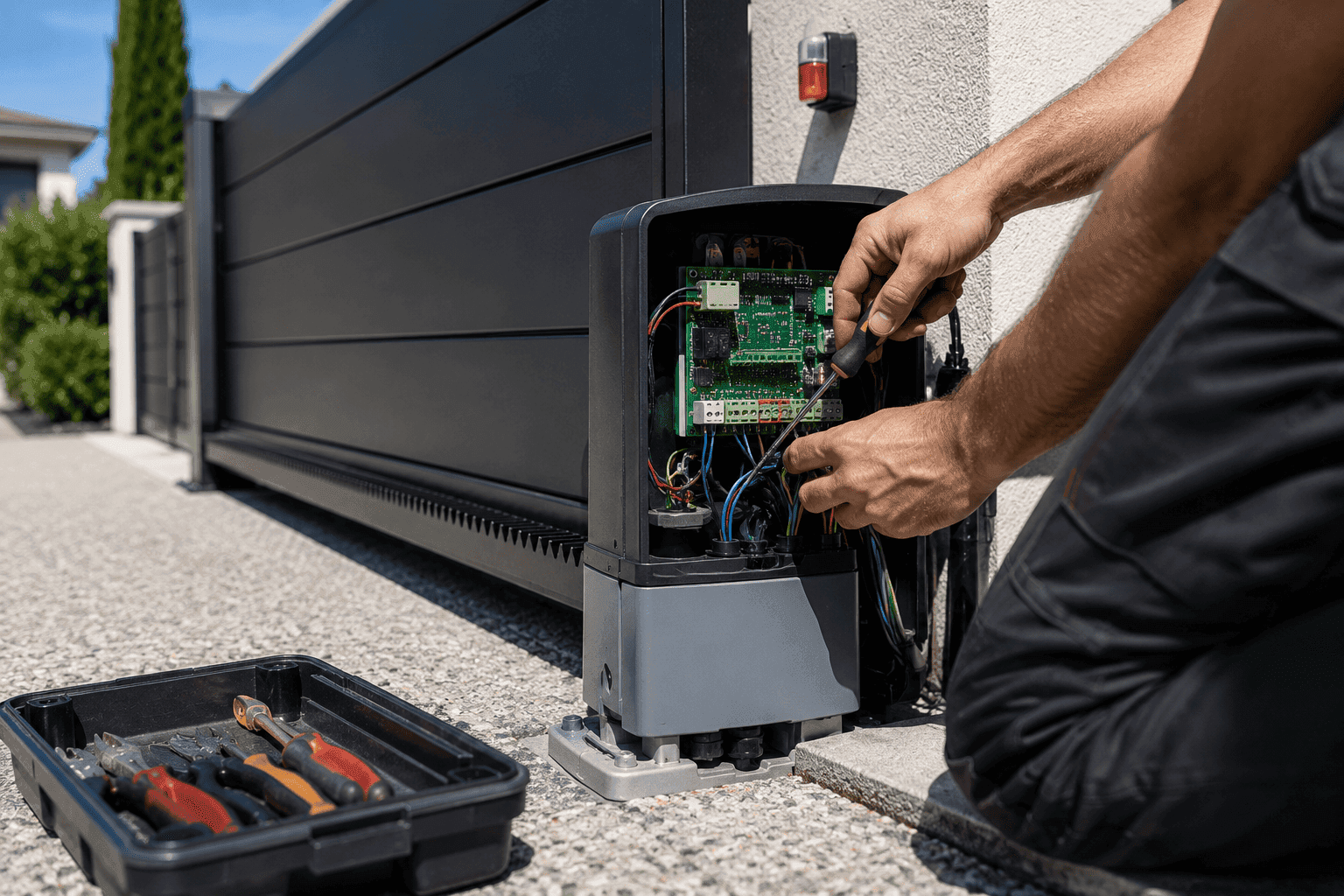 Intervention sur le moteur extérieur d'un portail